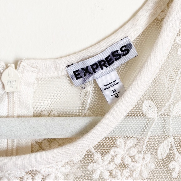 Express Sheer Lace Floral Top Long Sleeve Cream Medium - Picture 2 of 5